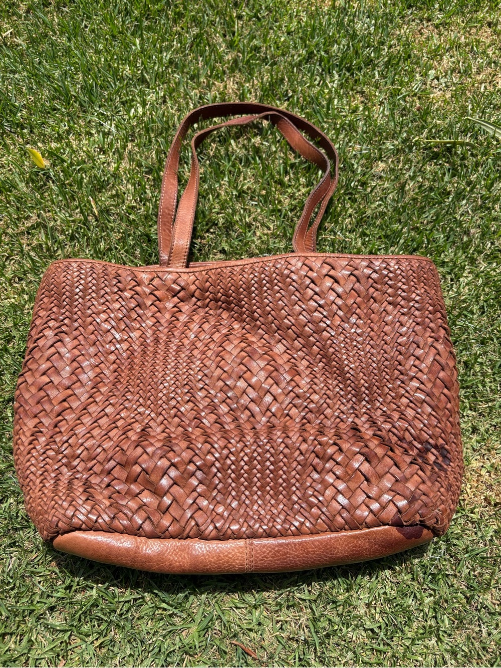 Woven Leather Tote Bag - Brown
